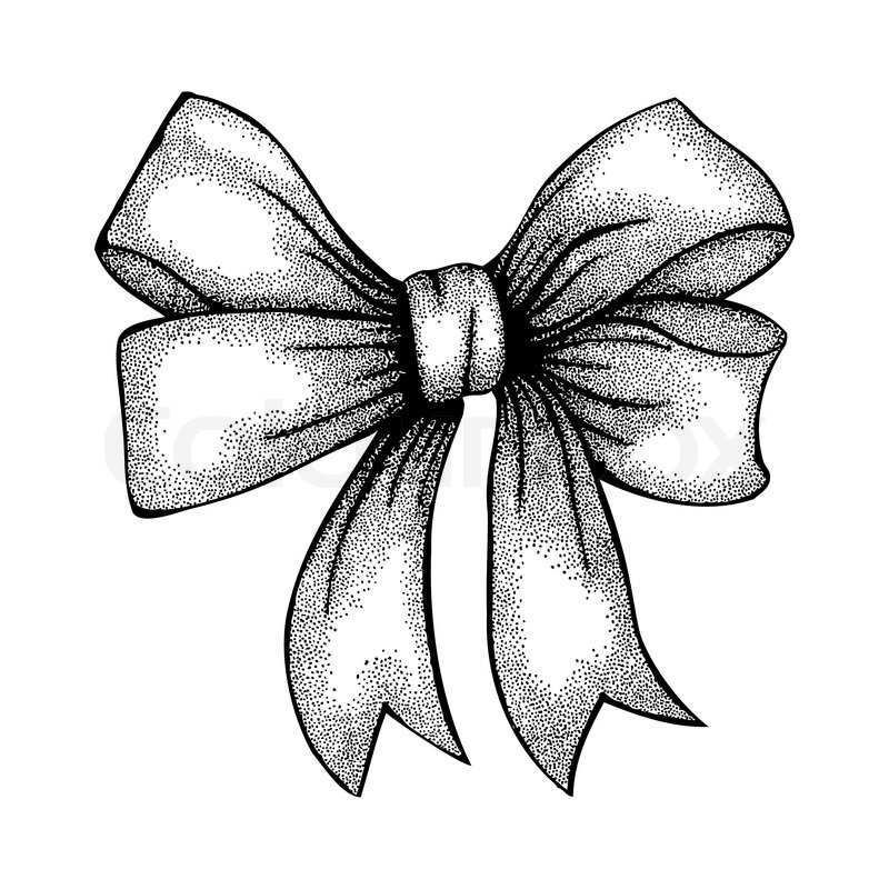 800x800 Beautiful Ribbon Tied In A Bow. Freehand Drawing In Graphic Style