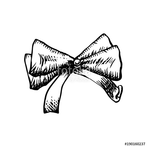 500x500 Sketch Bow With Ribbon Isolated. Hand Drawn Vintage Decorative