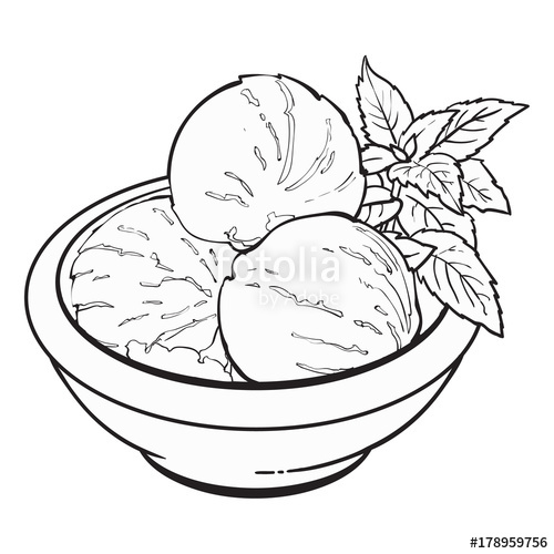 500x500 Hand Drawn Black And White Contour Bowl Of Matcha Tea Ice Cream