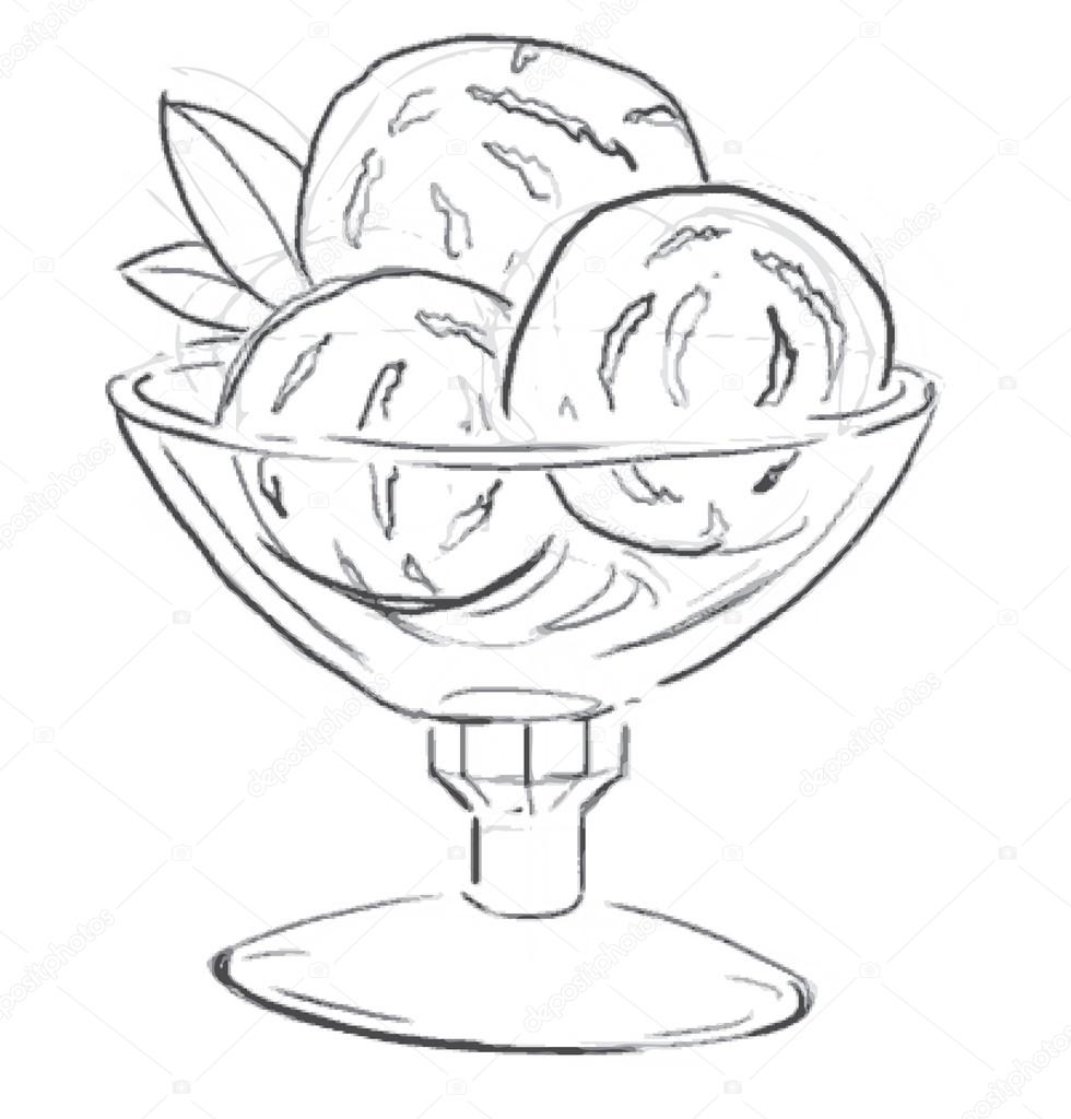 980x1024 Ice Cream With Mint Leaves In A Glass Bowl Isolated On White