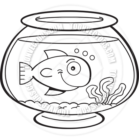 460x460 Cartoon Fish In A Fish Bowl (Black And White Line Art) By