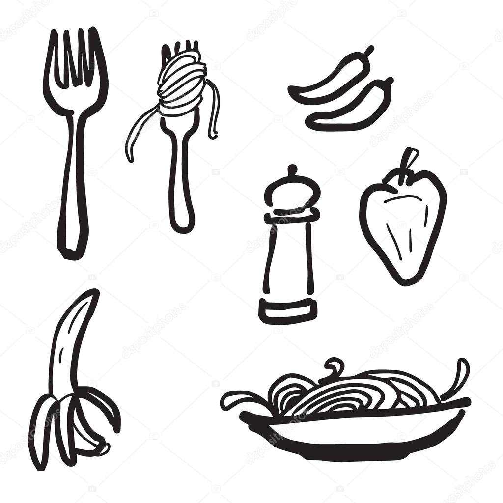 1024x1024 Spaghetti Chili Drawing Icons Set Stock Vector Tawesit@gmail