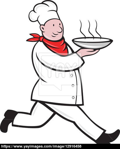 413x512 Chef Cook Running Serving Hot Soup Bowl Image