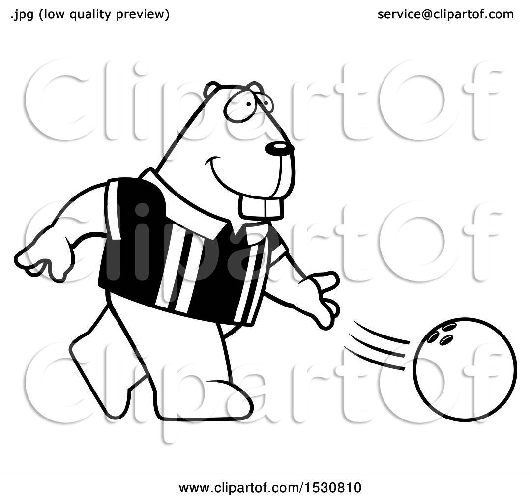 1080x1024 Clipart Of A Cartoon Black And White Beaver Bowling