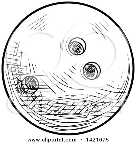450x470 Sports Clipart Of A Black And White Sketched Bowling Ball