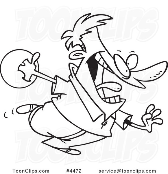 581x600 Cartoon Black And White Line Drawing Of A Guy Bowling