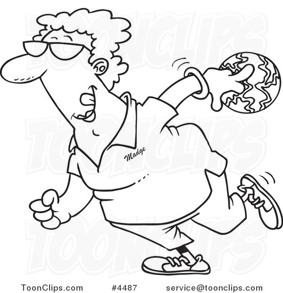 581x600 Cartoon Black And White Line Drawing Of A Lady Bowling