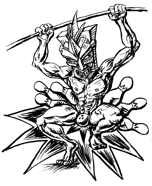 591x724 Mad Tiki Bowling Priest Ink Drawing By Rawjawbone