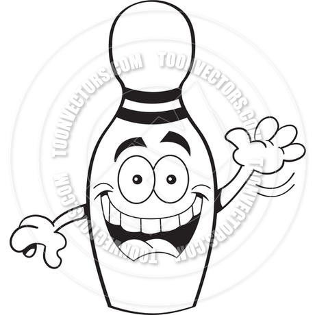 460x460 Cartoon Bowling Pin (Black And White Line Art) By Kenbenner Toon