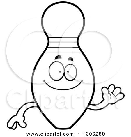 450x470 Lineart Clipart Of A Cartoon Black And White Friendly Bowling Pin