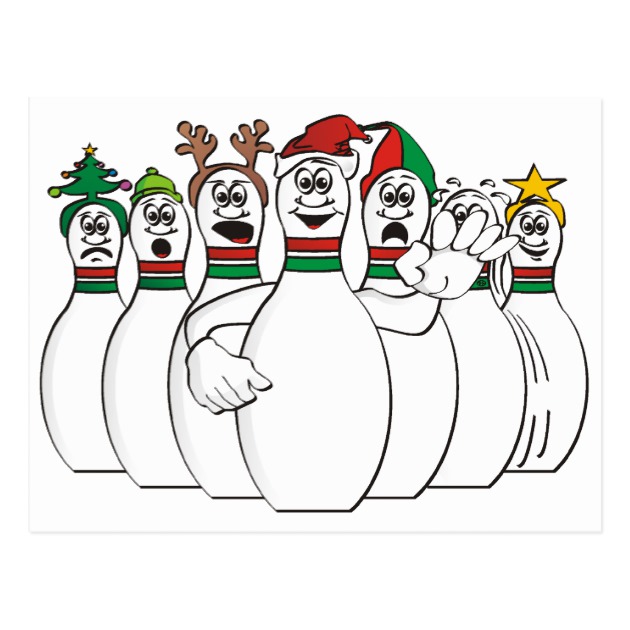 630x630 Christmas Bowling Pins Postcard