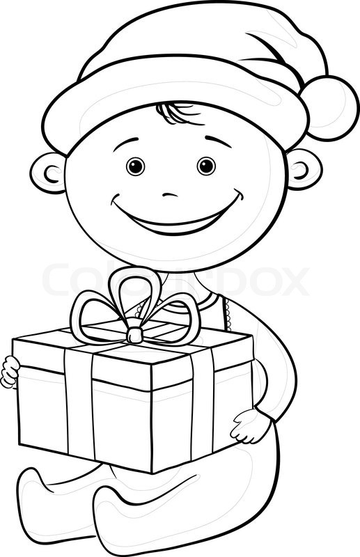 517x800 Baby Santa Claus With A Gift Box, Outline Stock Vector Colourbox