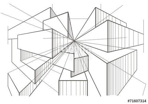 500x354 Abstract Architectural Sketch Of Boxes In Perspective Stock Image