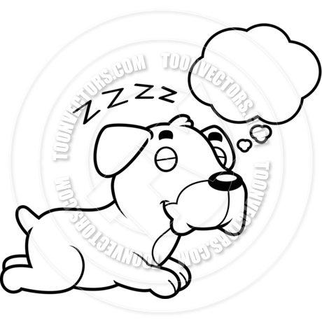 460x460 Cartoon Boxer Dog Dreaming (Black And White Line Art) By Cory