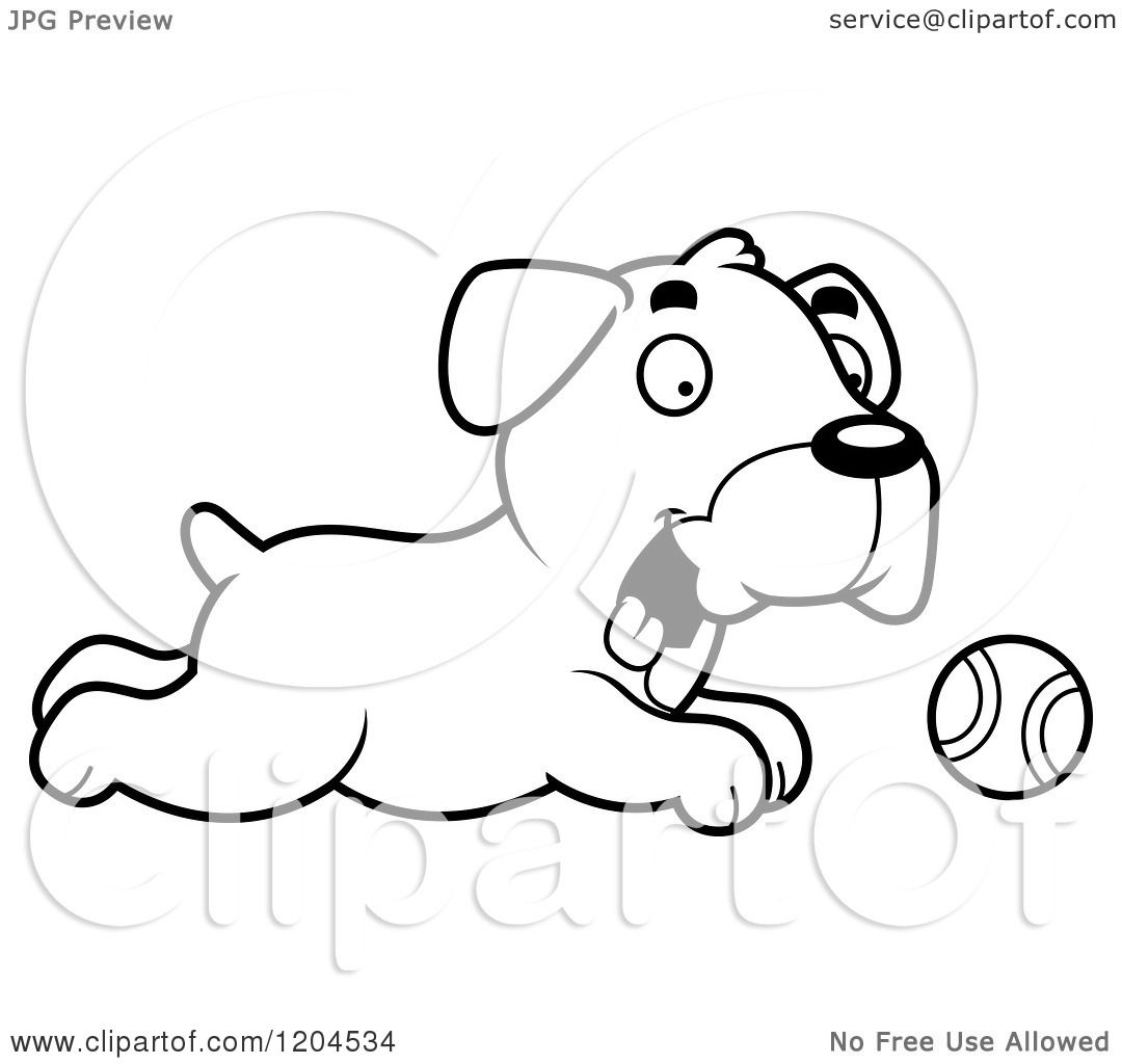 1080x1024 Cartoon Of A Black And White Cute Boxer Puppy Dog Chasing A Ball
