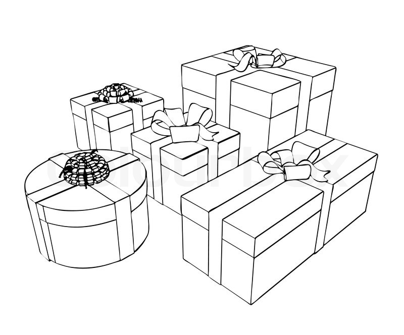800x664 Sketches Of Holiday Gift Boxes Decorated With Ribbon Isolated