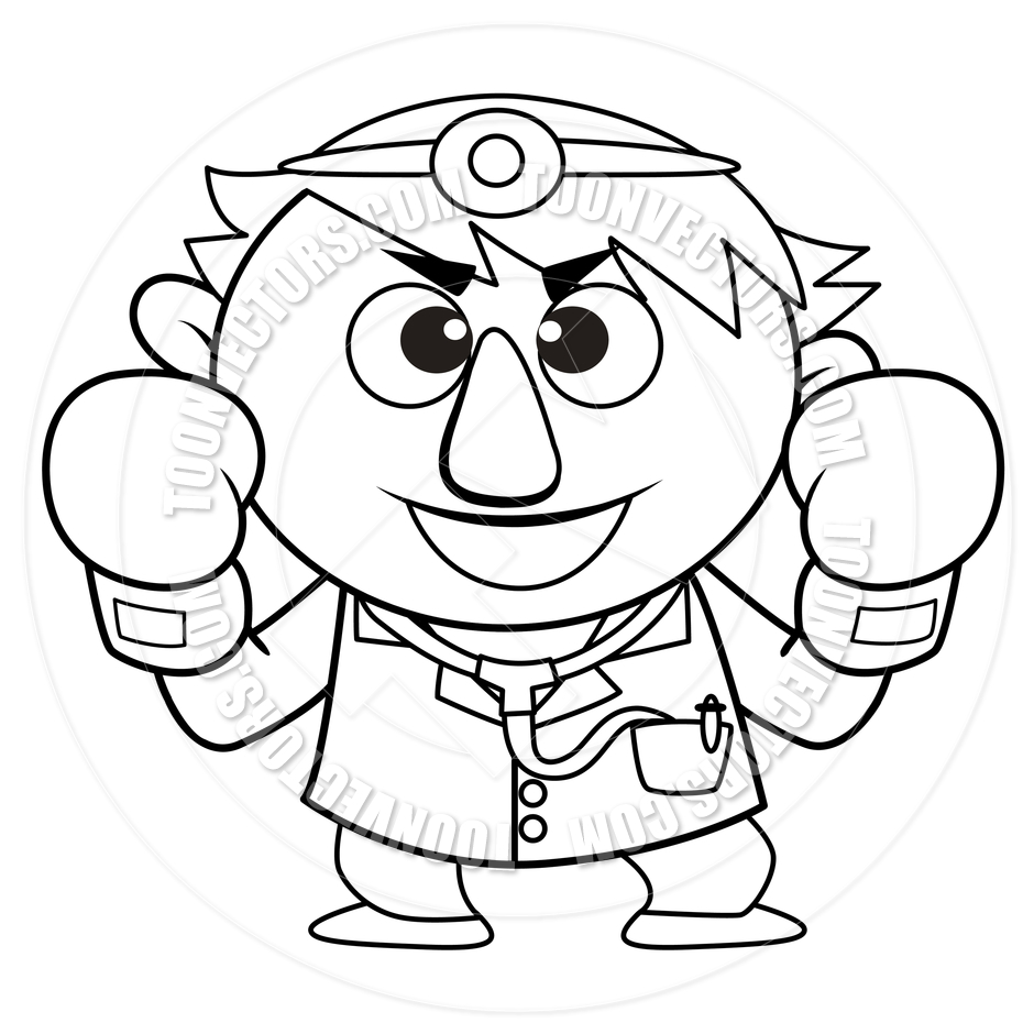 940x940 Cartoon Doctor With Boxing Gloves (Black And White Line Art) By