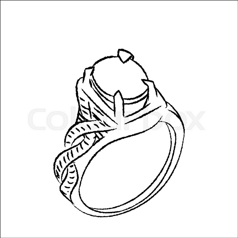 800x800 Hand Drawn Sketch Of Ring Isolated, Black And White Cartoon Vector