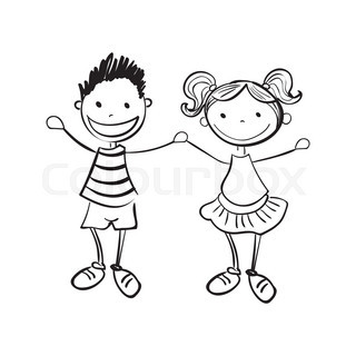 320x320 Cute School Uniform Boy And Girl Sketch Background. Vector