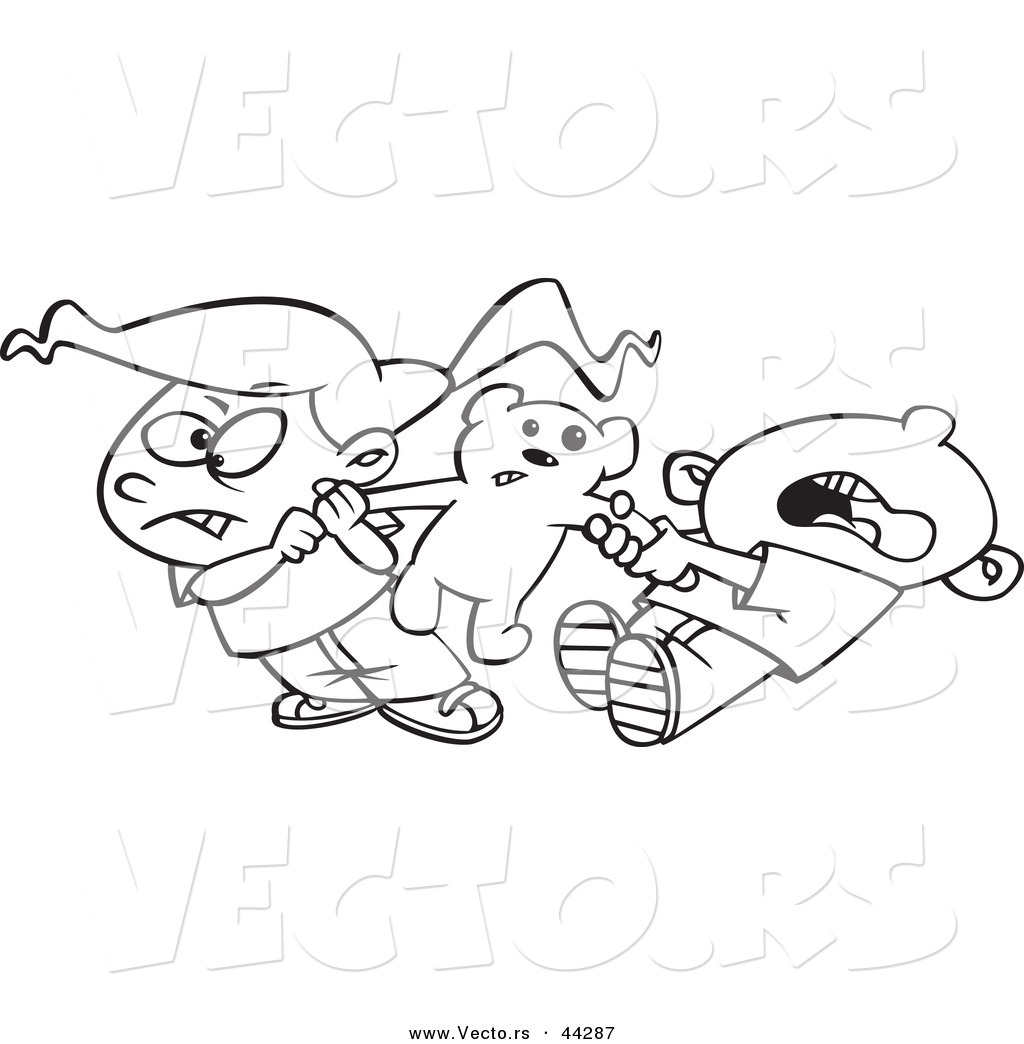 1024x1044 Vector Of A Mad Cartoon Boy And Girl Fighting Over A Teddy Bear