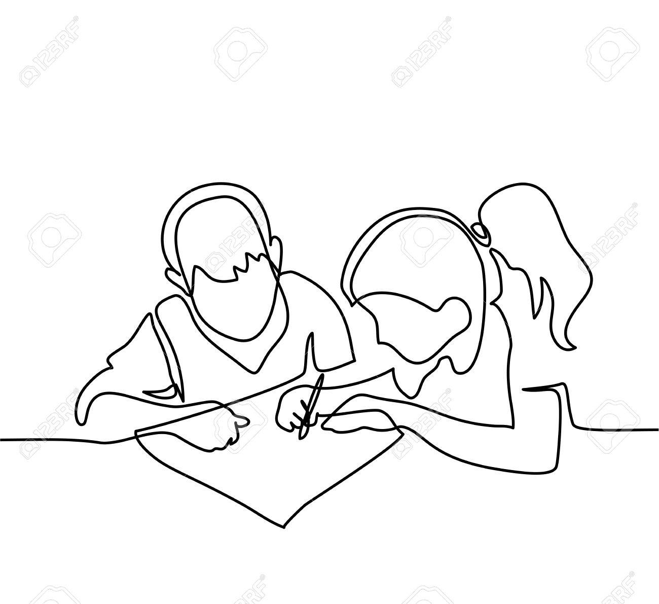 1300x1191 Boy And Girl Drawing On Paper. Back To School Concept. Continuous