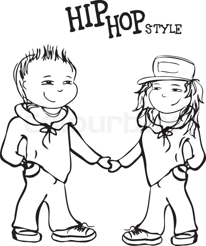 668x800 Hip Hop Boy And Girl Holding Hands, Vector Illustration Stock