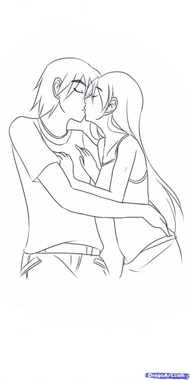 615x1230 Colour Sketch The Girl Kiss A Boy Drawing Of Sketch Inside How