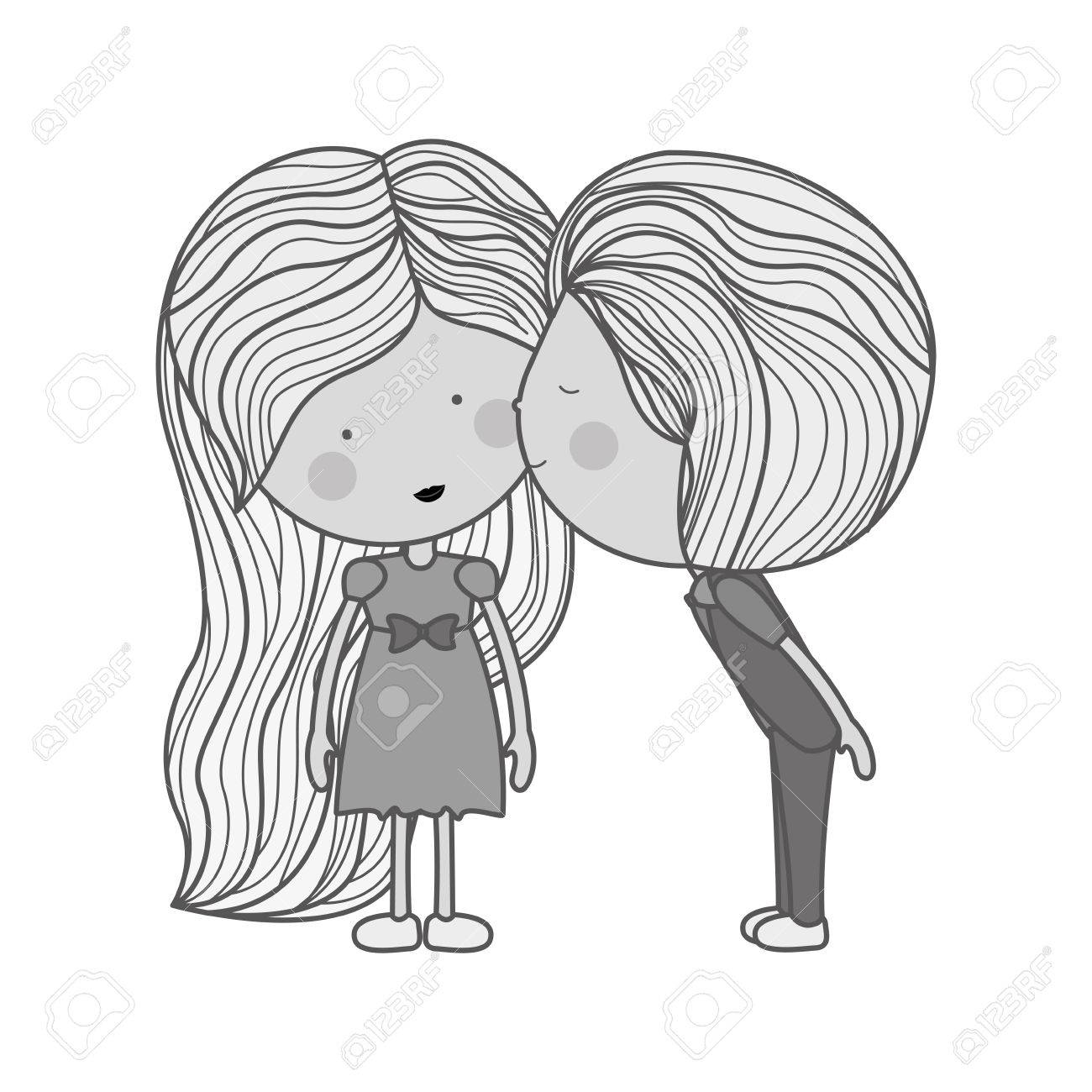 1300x1300 Monochrome Boy Kissing Girl In Cheek Illustration Royalty Free