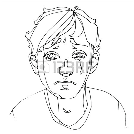 450x450 The Boy Crying Heavily, Human Emotions. Sketch Hand Drawing