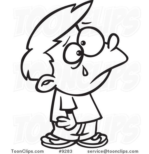 581x600 Cartoon Black And White Line Drawing Of A Boy Crying