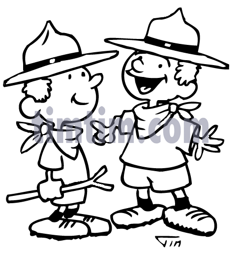 488x513 Free Drawing Of 2 Boy Scouts Bw2 From The Category Fishing Hunting