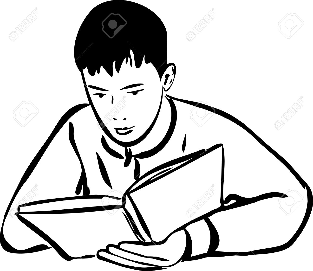 1300x1126 A Sketch Boy Reading A Book Outline Royalty Free Cliparts, Vectors