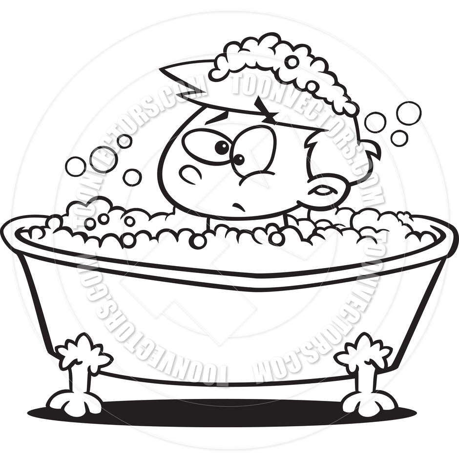 940x940 Cartoon Boy Taking A Bubble Bath (Black Amp White Line Art) By Ron