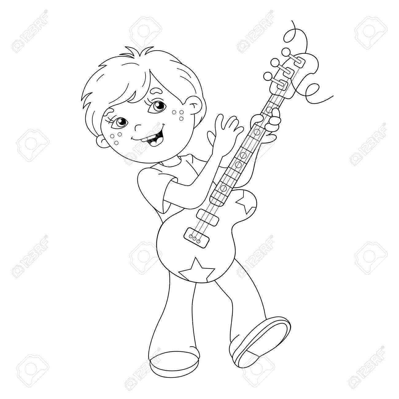 1300x1300 Coloring Page Outline Of Cartoon Boy Playing Guitar. Coloring
