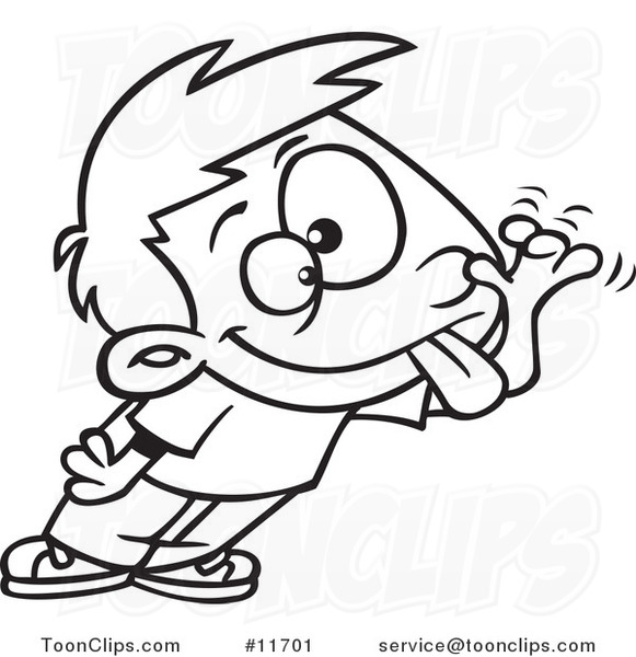 581x600 Cartoon Outlined Boy Sticking His Tongue Out And Making A Funny