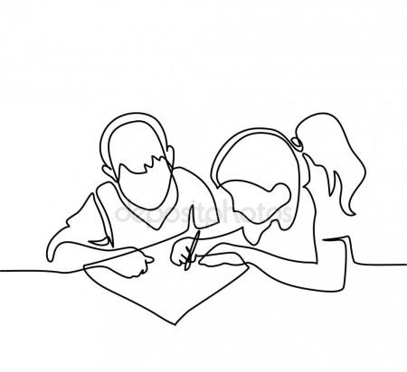 450x412 Boy And Girl Drawing On Paper Stock Vector Valenty