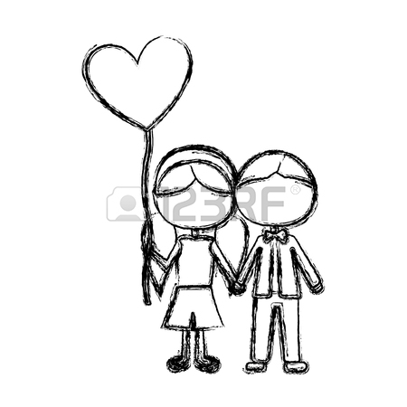 450x450 Color Pencil Drawing Of Caricature Of Boy Short Hair And Girl