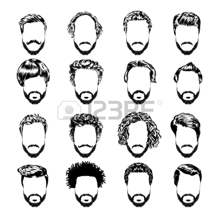 450x450 Set Of Men S Hairstyles, Beards And Mustache. Hand Drawn Sketch