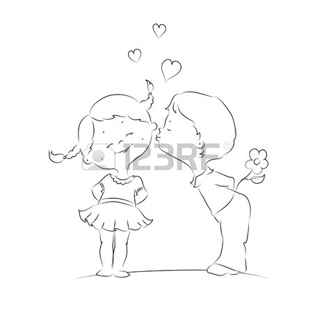 450x450 Hand Drawn Illustration Of Kissing Boy And Girl Royalty Free