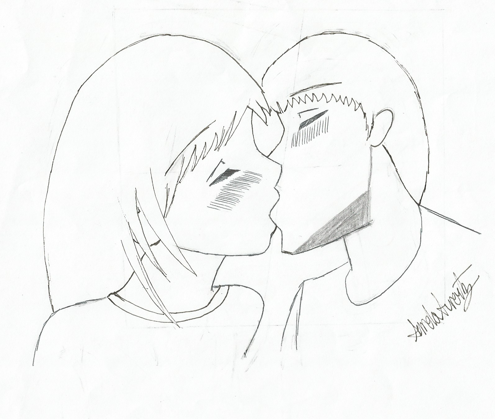 1596x1352 Anime Girl And Boy Kiss By Sondreara