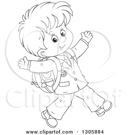 450x470 Lineart Clipart Of A Cartoon Black And White Happy School Boy