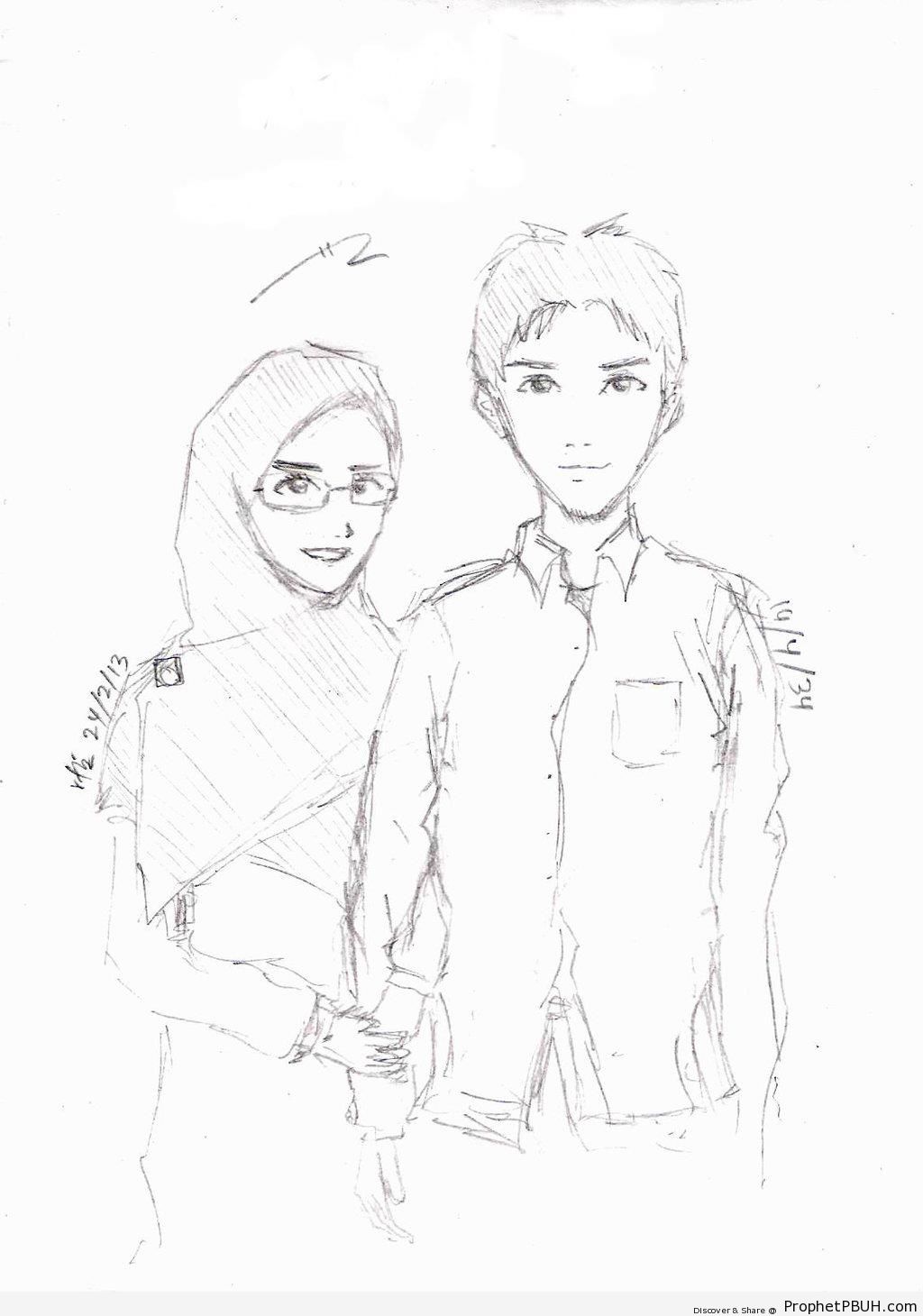 1024x1460 Muslim Couple (Pencil Drawing) Drawings Prophet Pbuh (Peace Be
