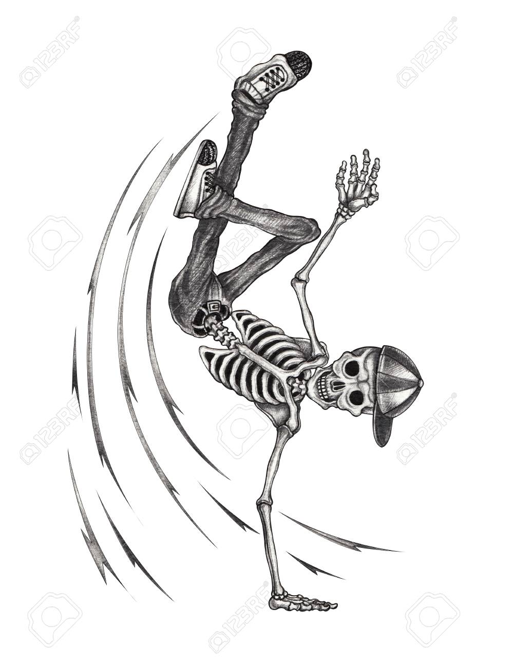 1001x1300 Art B Boy Dance Skull.hand Pencil Drawing On Paper. Stock Photo