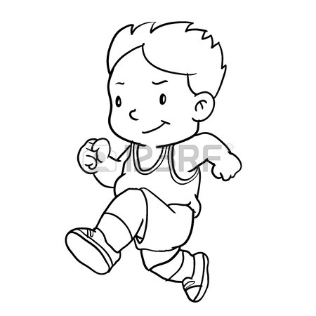 450x450 Hand Drawing Of Boy Running Isolated On White Background. Royalty