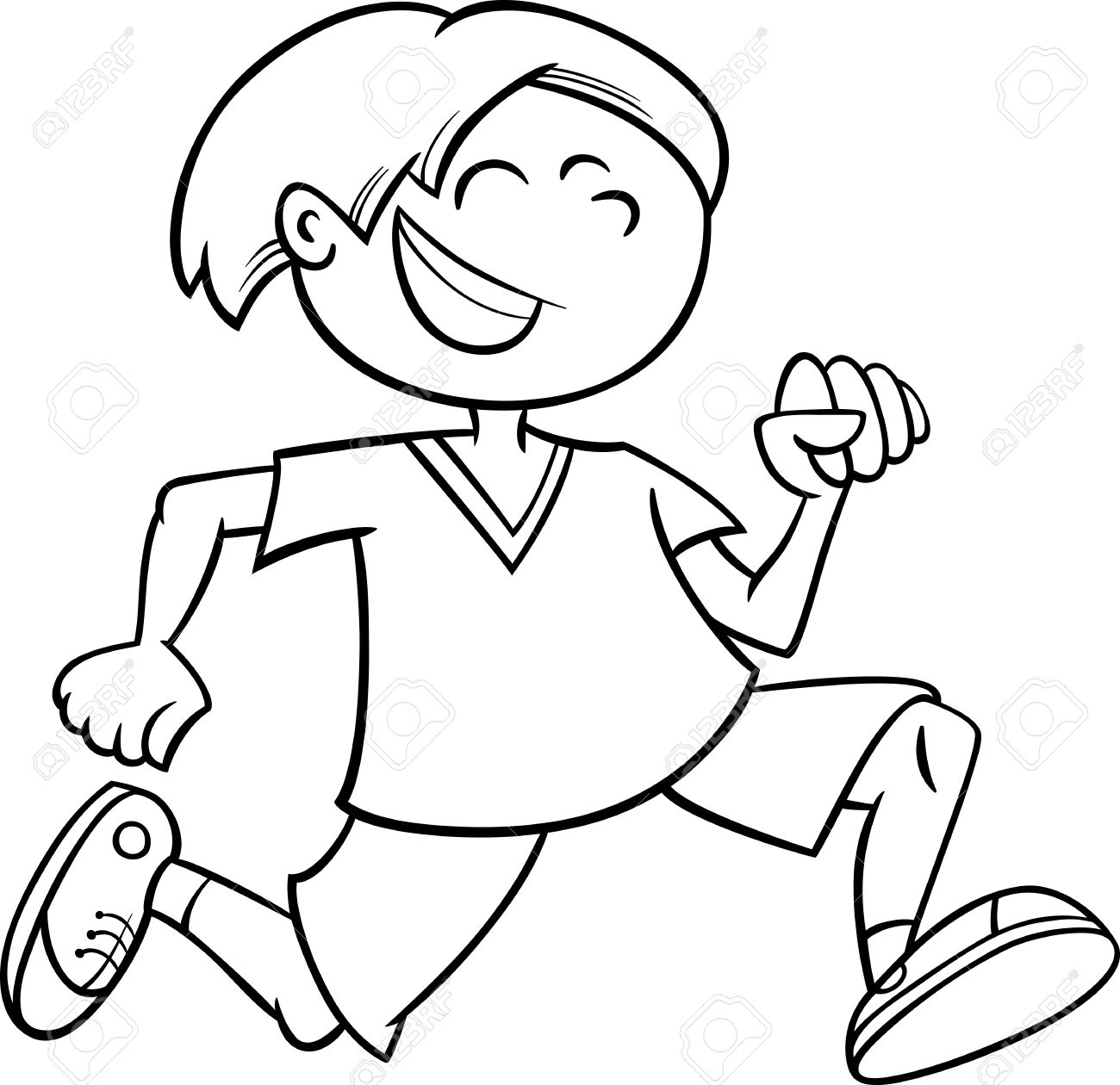 1300x1260 Black And White Cartoon Illustration Of Happy Running Little