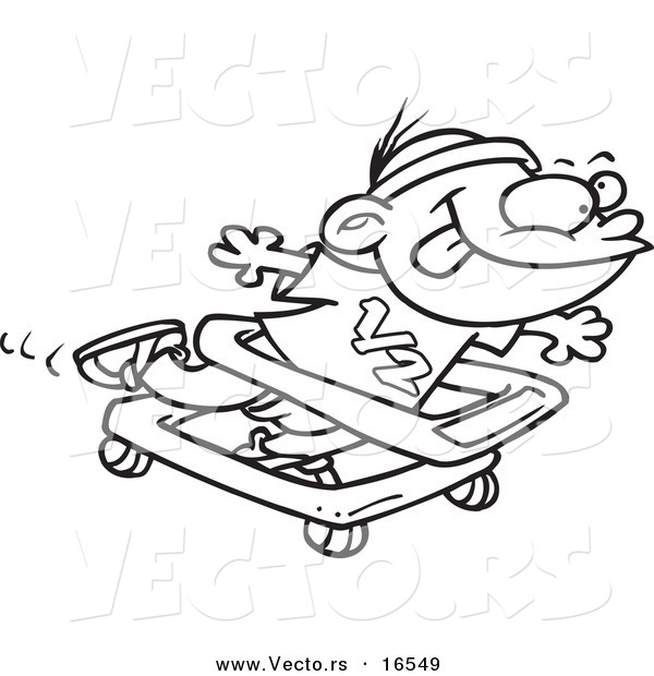 600x620 Vector Of A Cartoon Baby Boy Running In A Walker
