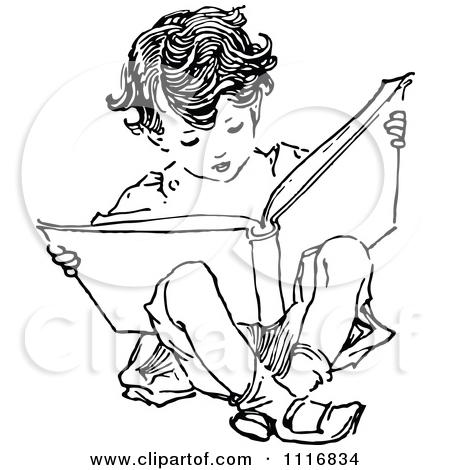 450x470 Retro Vintage Black And White Boy Reading And Sitting Posters, Art