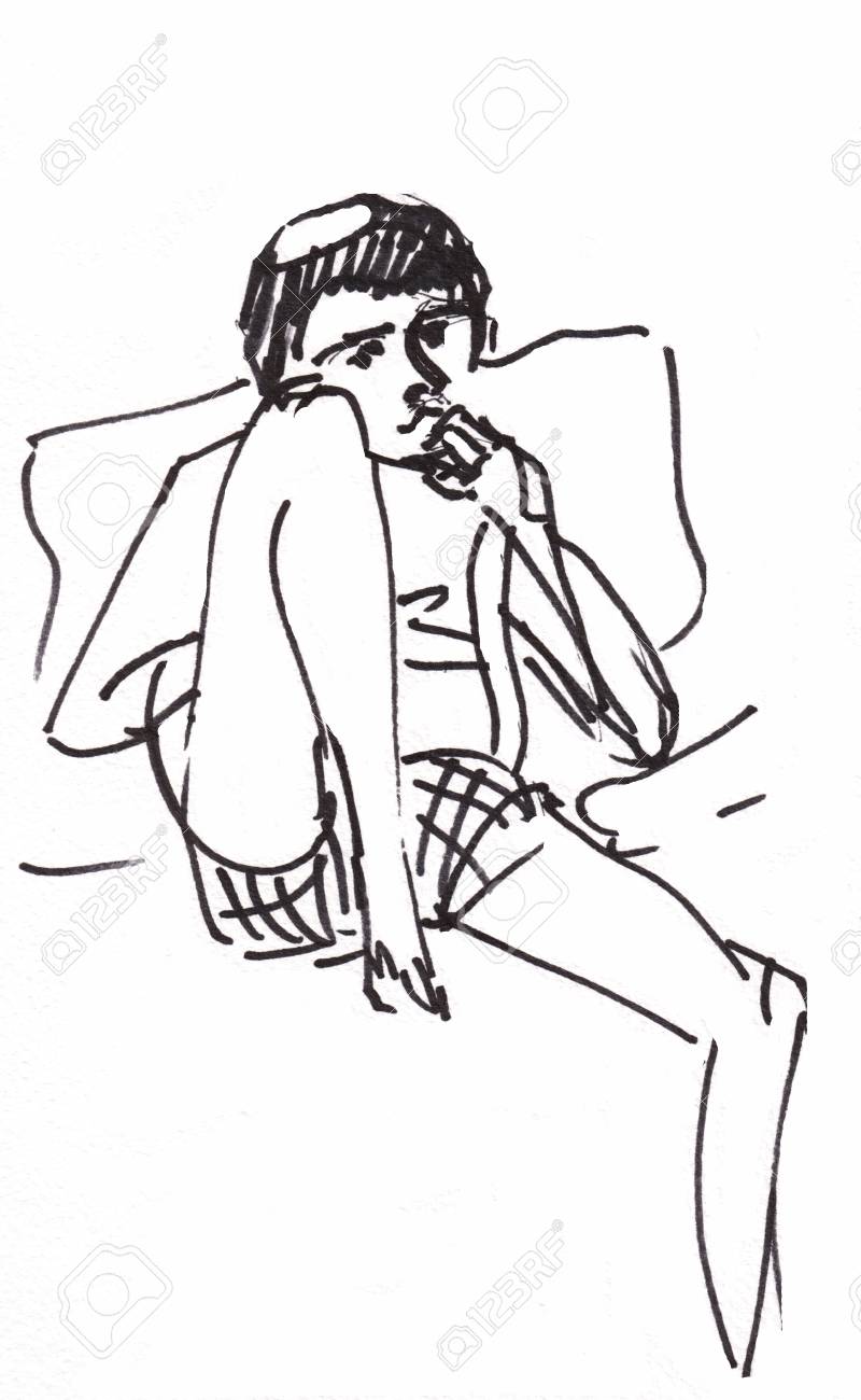 800x1300 Boy Looking Moves, Instant Sketch, Black And White Stock Photo