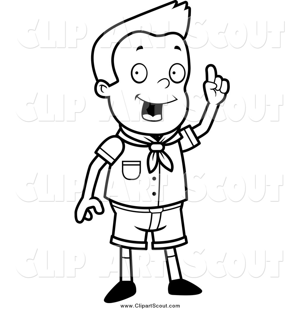 1024x1044 Clipart Of A Black And White Smart Scout Boy Standing And Holding