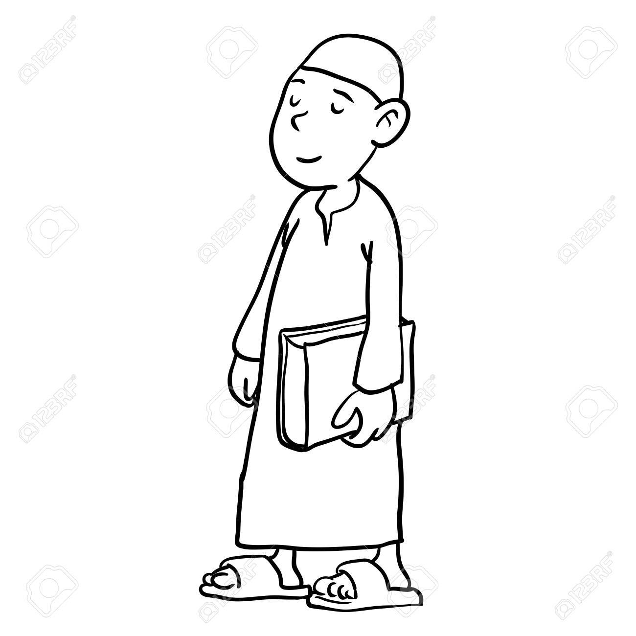1300x1300 Illustration Of Arab Boy Standing Hold A Book, For Islamic